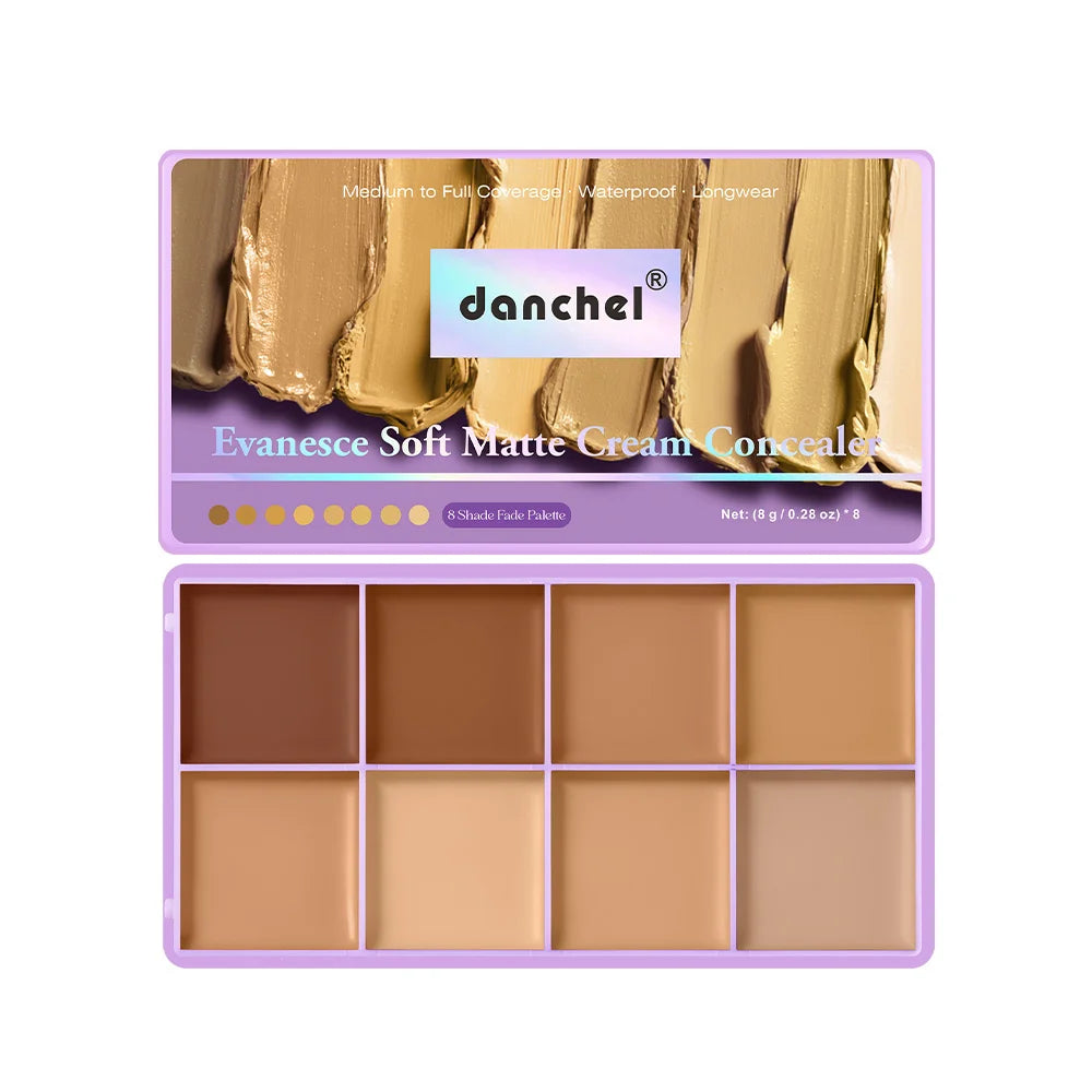 8-Shade Waterproof Cream Concealer Palette for Full Coverage