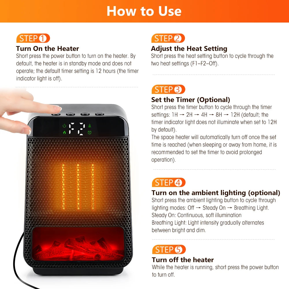 Portable Electric Space Heater with PTC Fast Heating and LED Display - 17