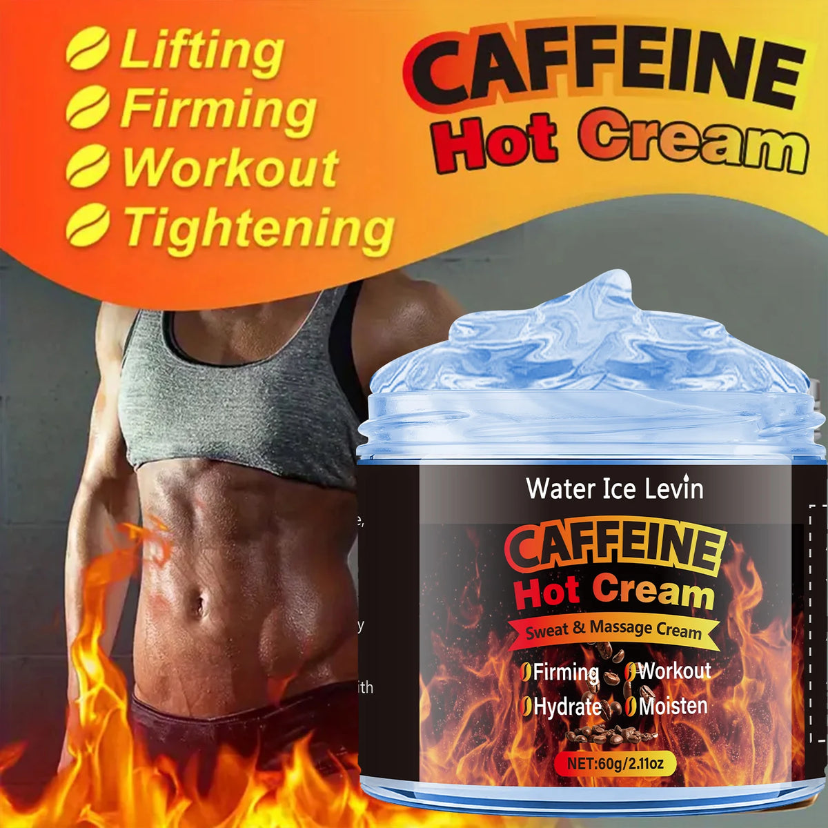 Water Ice Levin Caffeine Hot Cream Firming and Moisturizing Body Gel