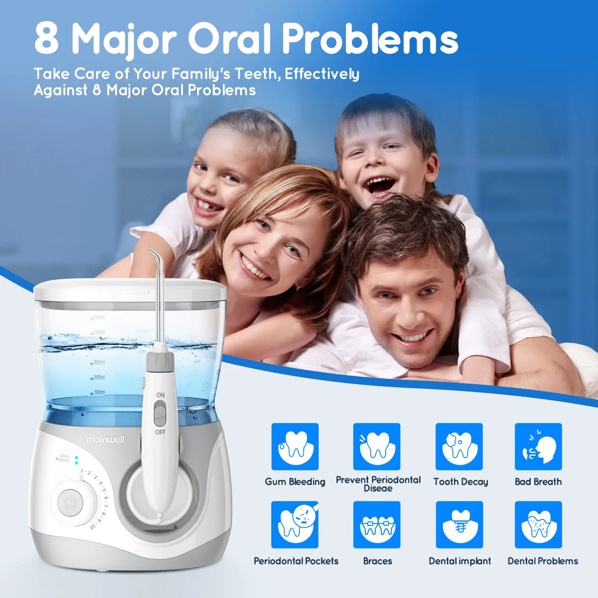 Electric Water Flosser for Teeth with 8 Nozzles and 10 Pressure Settings