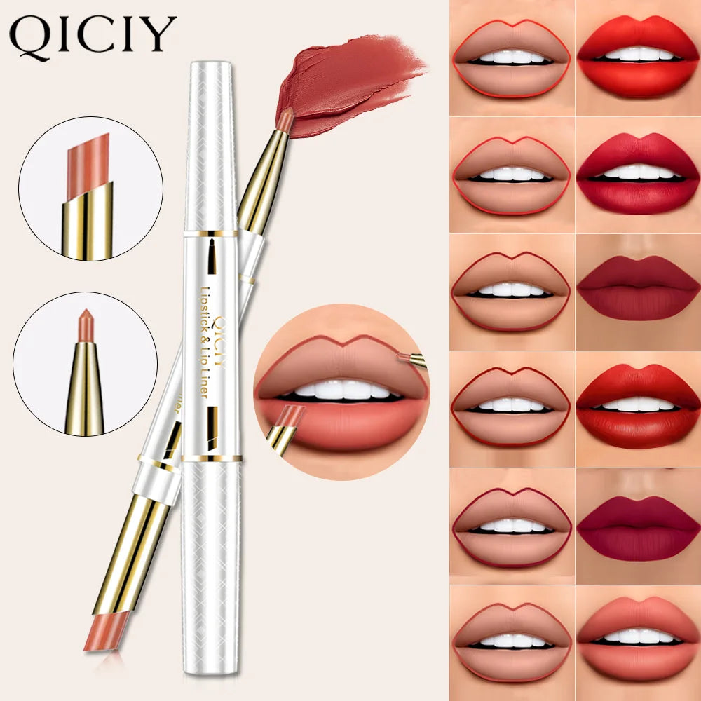 QICIY Dual Ended Lipstick and Lip Liner Long Lasting Waterproof Makeup