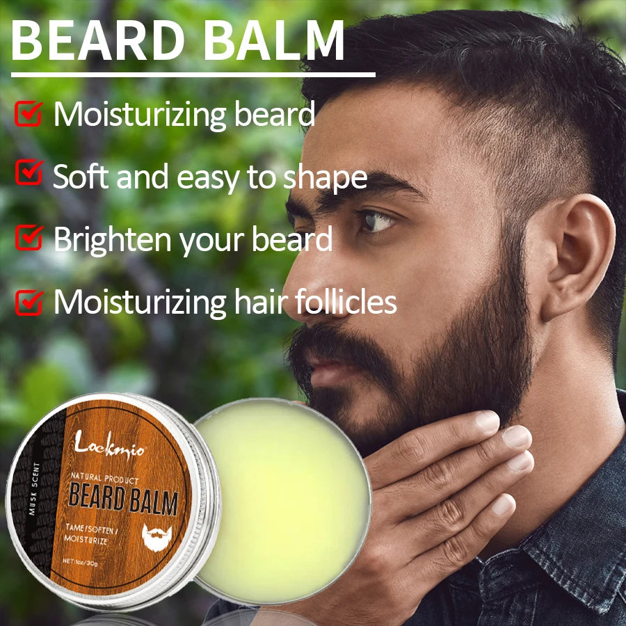 Lockmio Natural Musk Beard Oil and Balm Grooming Kit for Men