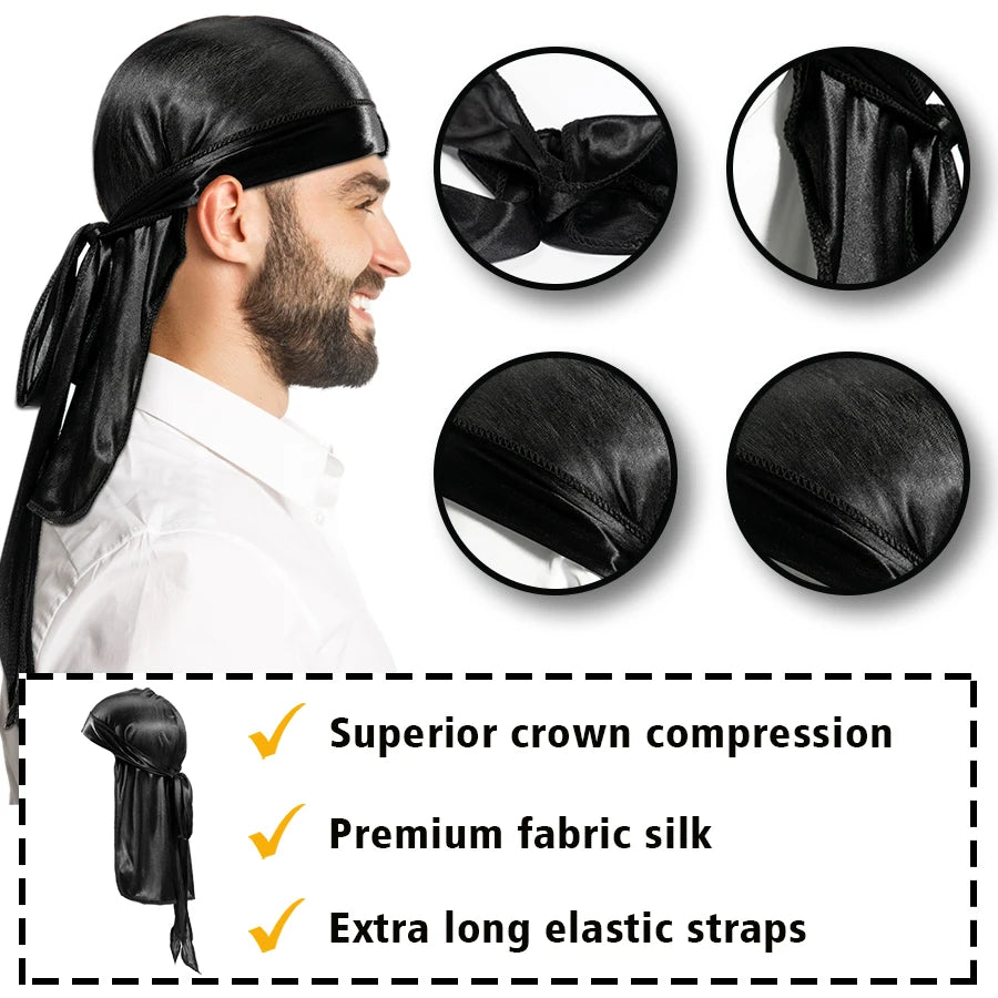 Silk Durag for Men Wave Cap Adjustable Breathable Hair Pirate Hat