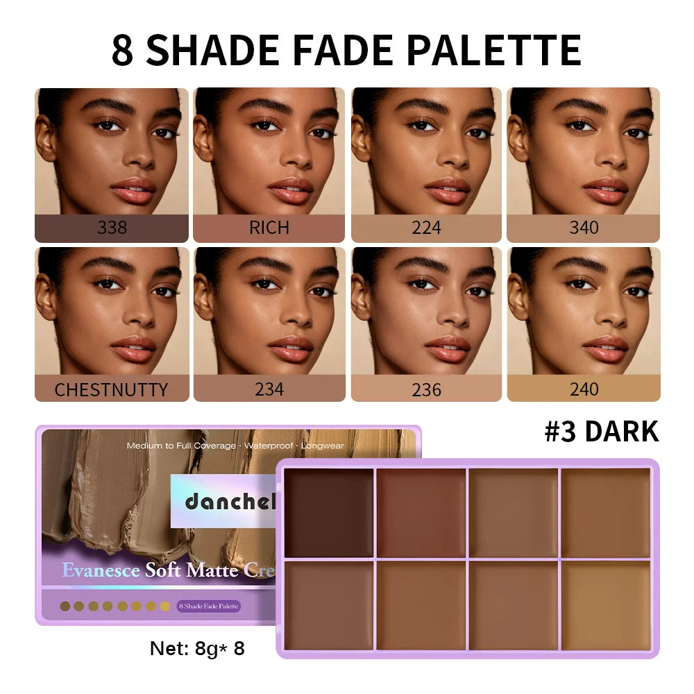 8-Shade Cream Concealer Palette for Face Contouring and Highlighting