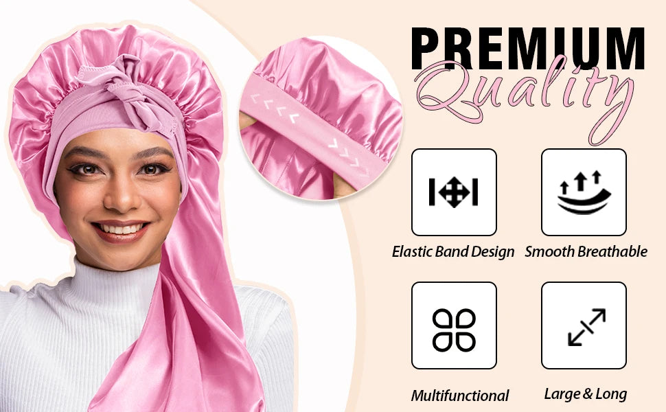2 Pack Silk Sleep Bonnet Adjustable Hair Protection Cap for Frizz Control