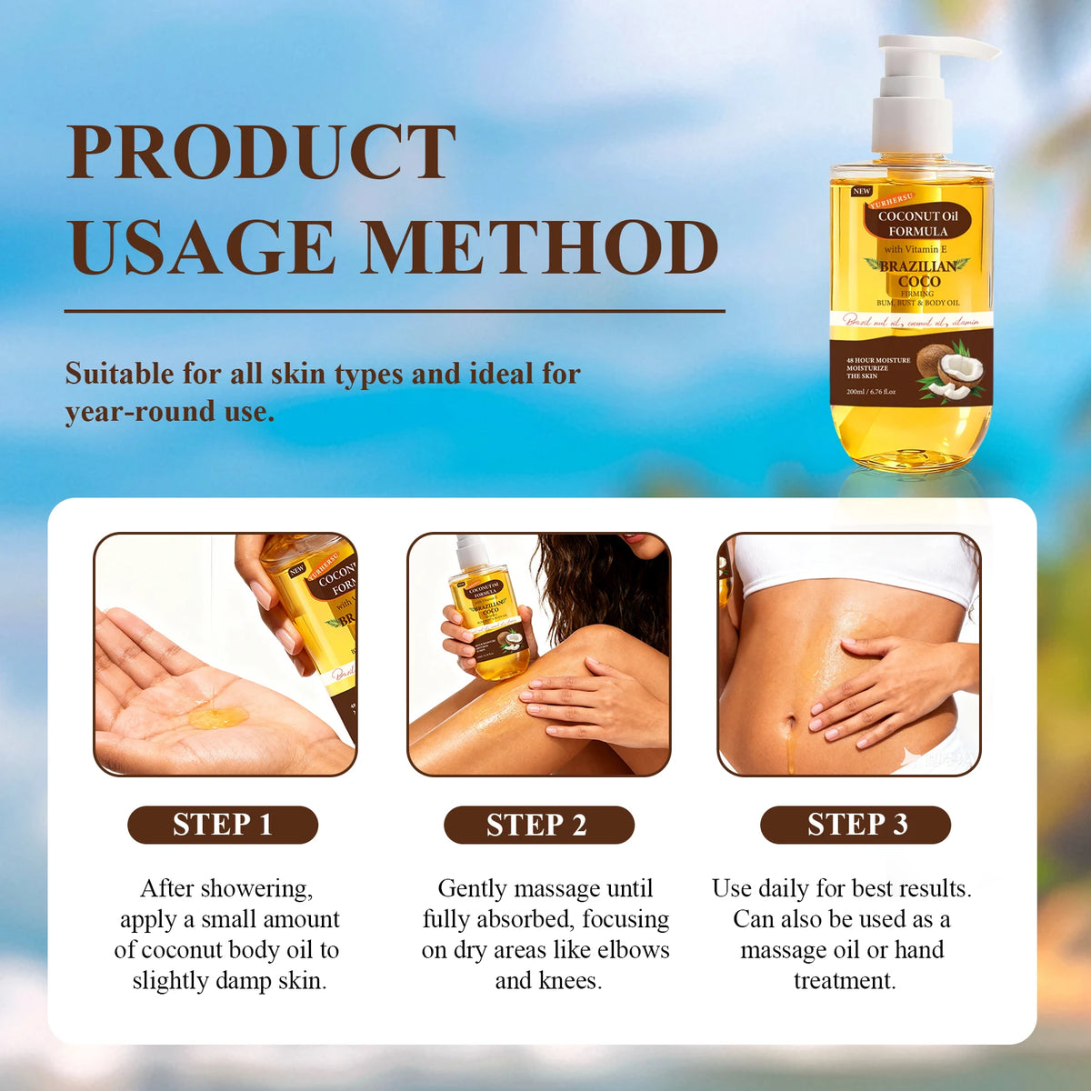 Coconut Firming Body Oil Moisturizing Rejuvenating Skin Repair 200ml