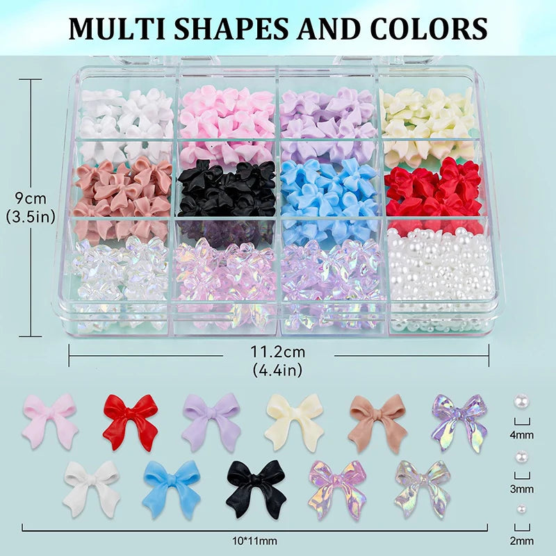 3D Mixed Nail Art Decorations with Bows Flowers and Pearls - 14