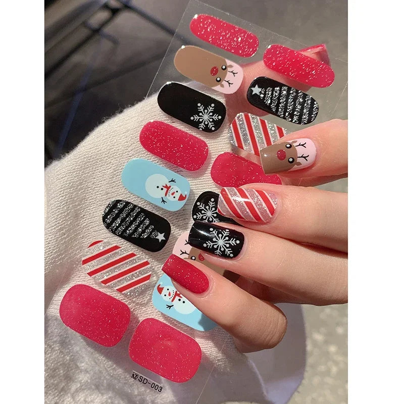 Christmas Semi-Cured Gel Nail Wraps with Winter Snowflake Designs