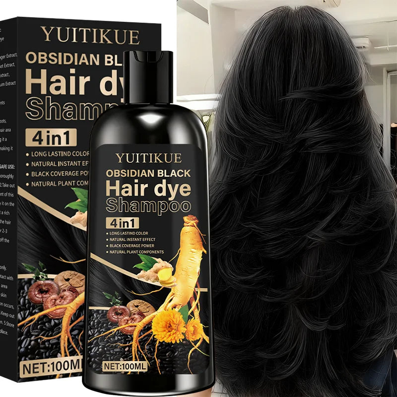 4-in-1 Obsidian Black Hair Dye Shampoo 100ml - 1