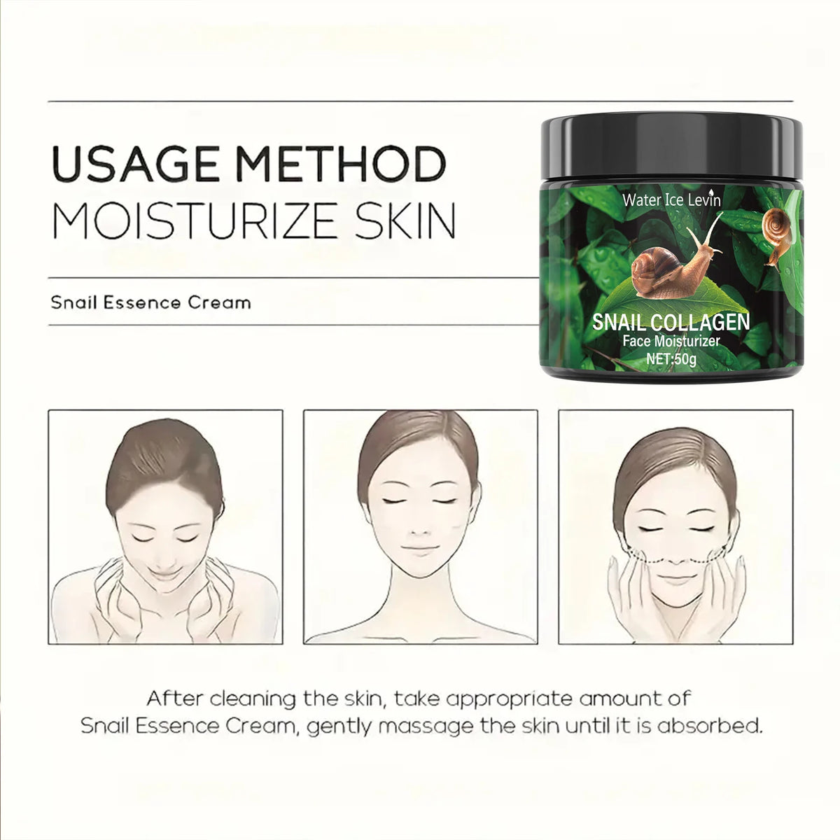 Snail Hydration Cream Moisturizer Plant Collagen Vitamin E 50g