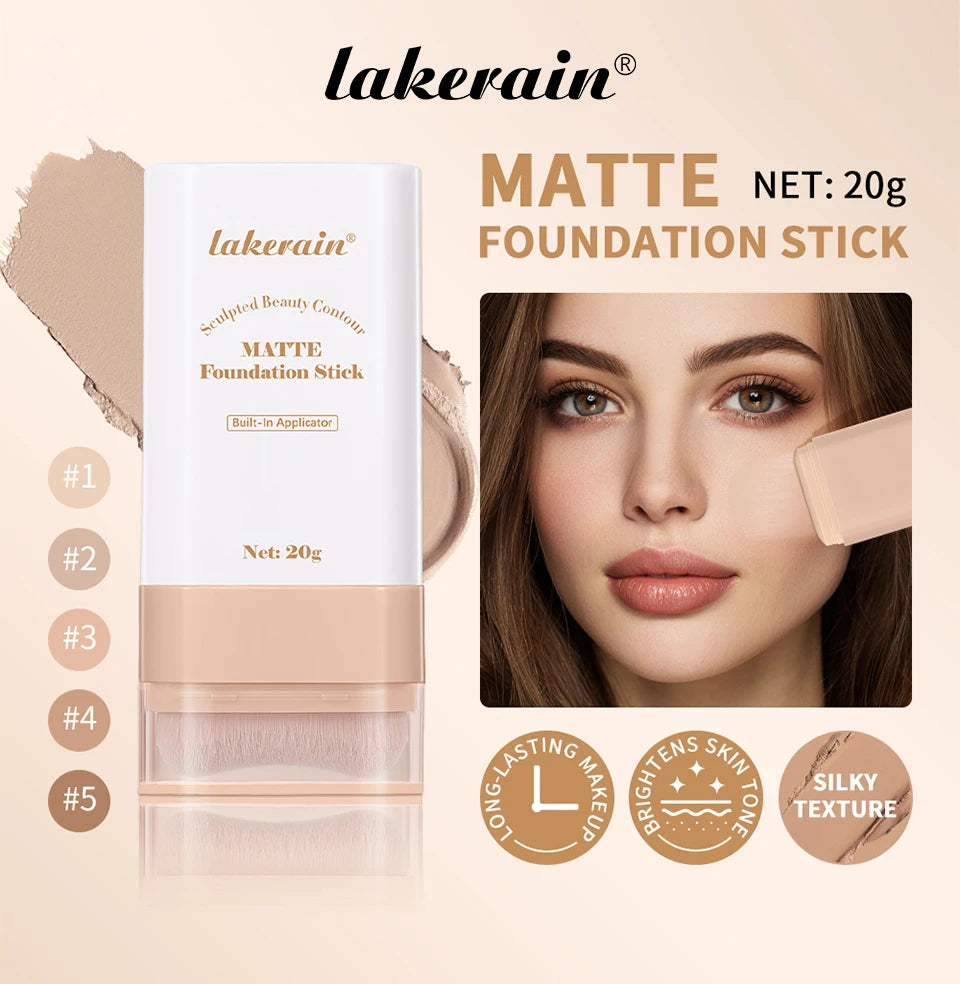 Matte Foundation Stick with Built-in Brush for Flawless Coverage