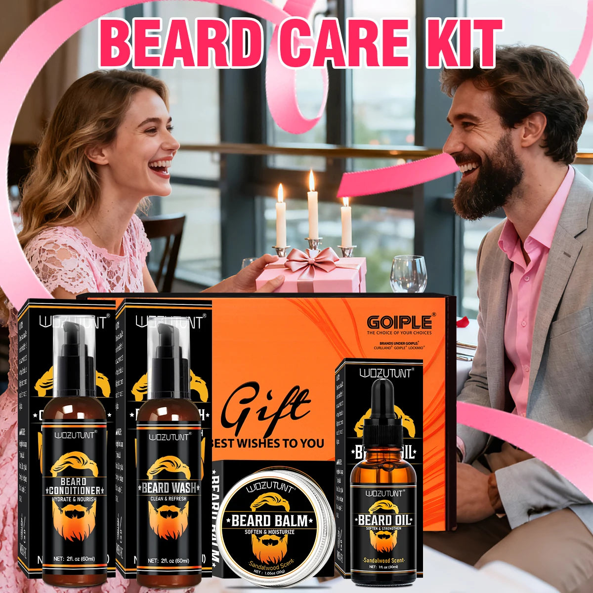 Goiple Men Beard Care Kit Beard Wash Oil Conditioner and Styling Balm - 1