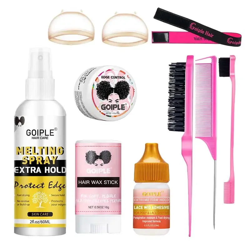 Wig Adhesive Spray Wax Stick and Edge Control Styling Kit 9 Piece Set