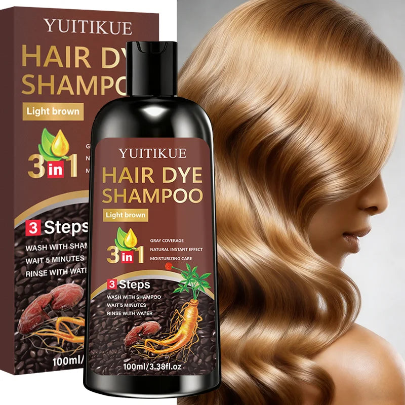 YUITIKUE 3in1 Light Brown Hair Dye Shampoo Gray Coverage Hair Color