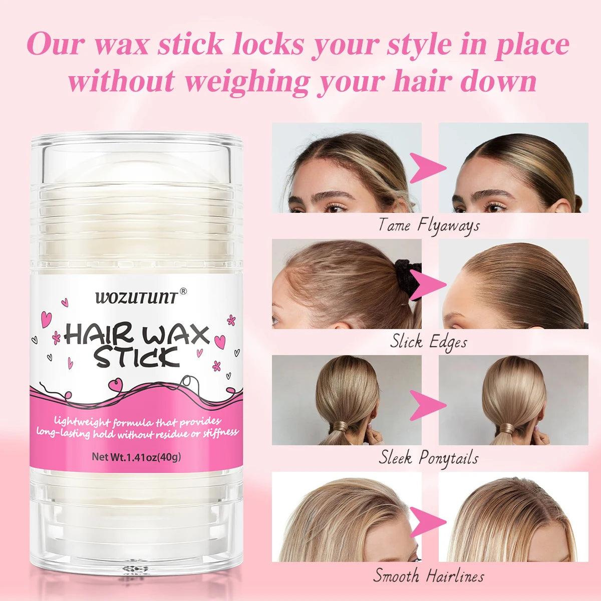 Hair Styling Wax Stick for Smoothing Frizzy Hair and Flyaways 40g - 3