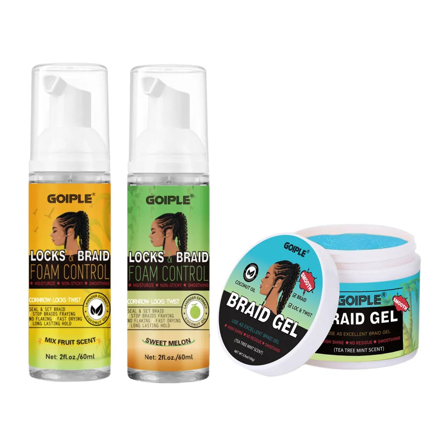 2 Braid Foam Control Mousse and 100g Tea Tree Mint Braid Styling Gel
