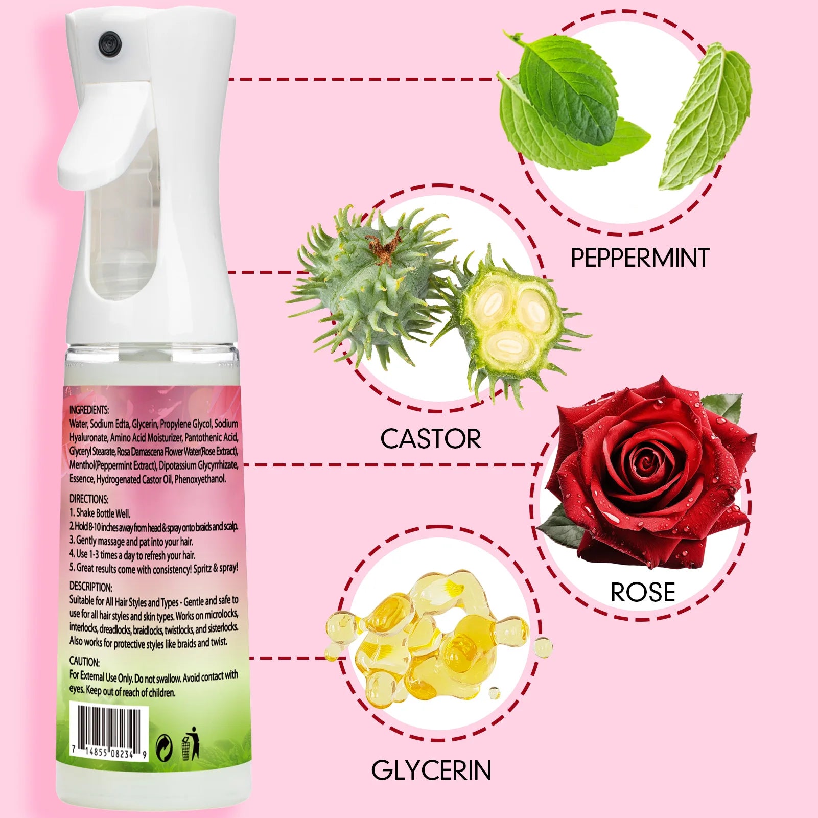 Goiple Rose Peppermint Hair Spray Anti Frizz Scalp Treatment for Locs - 3