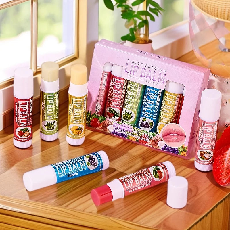 6pcs Fruit Flavor Moisturizing Lip Balm Set Assorted Berry Lip Care