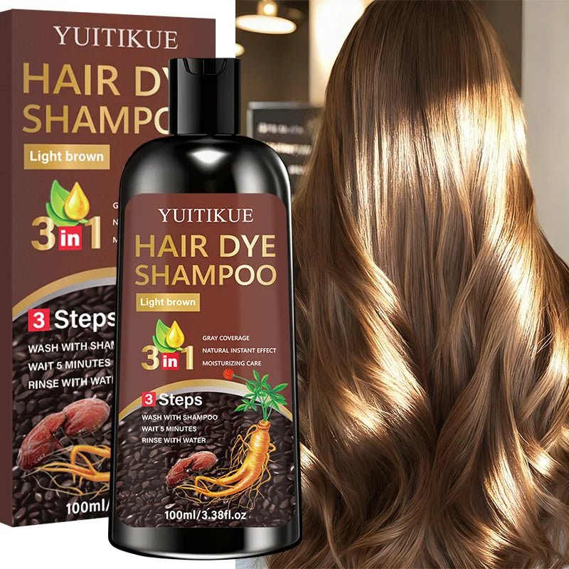 YUITIKUE 3in1 Light Brown Hair Dye Shampoo Gray Coverage Hair Color - 2