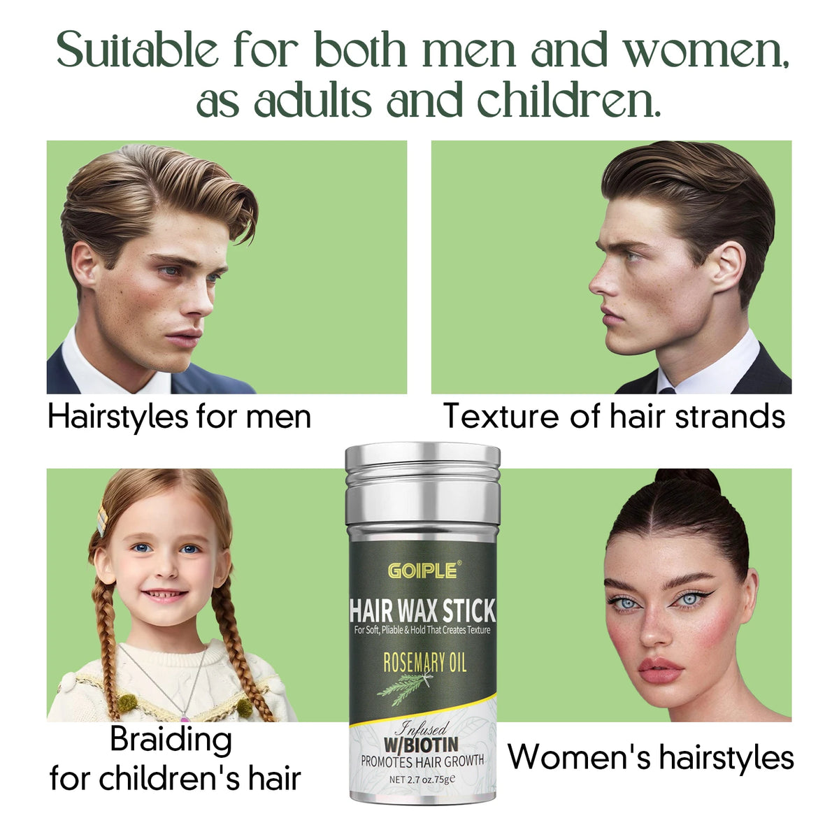 Goiple Biotin Rosemary Hair Wax Stick and Styling Brush Set