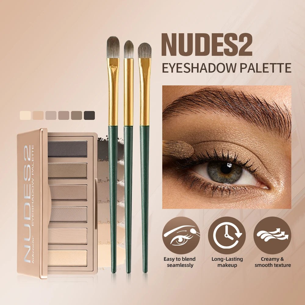 6-Color Matte Eyeshadow Palette with Brush Set - 2