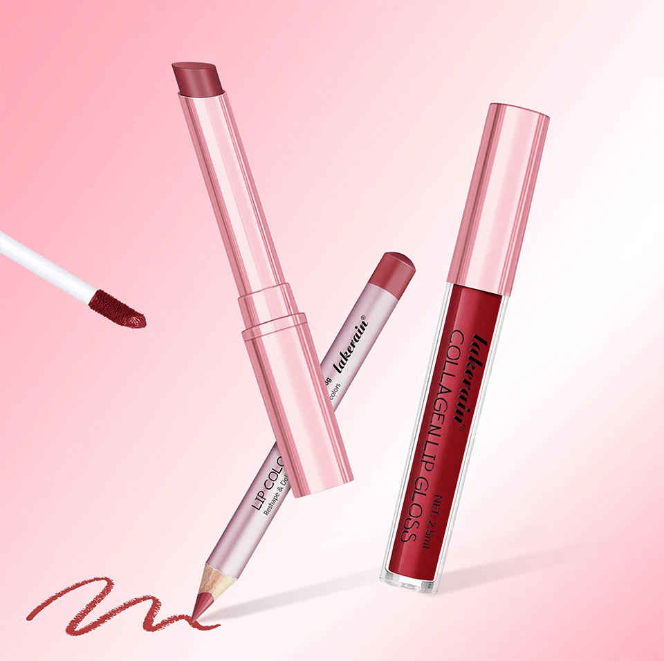 All-in-One Waterproof Lip Liner, Lipstick and Gloss Makeup Set