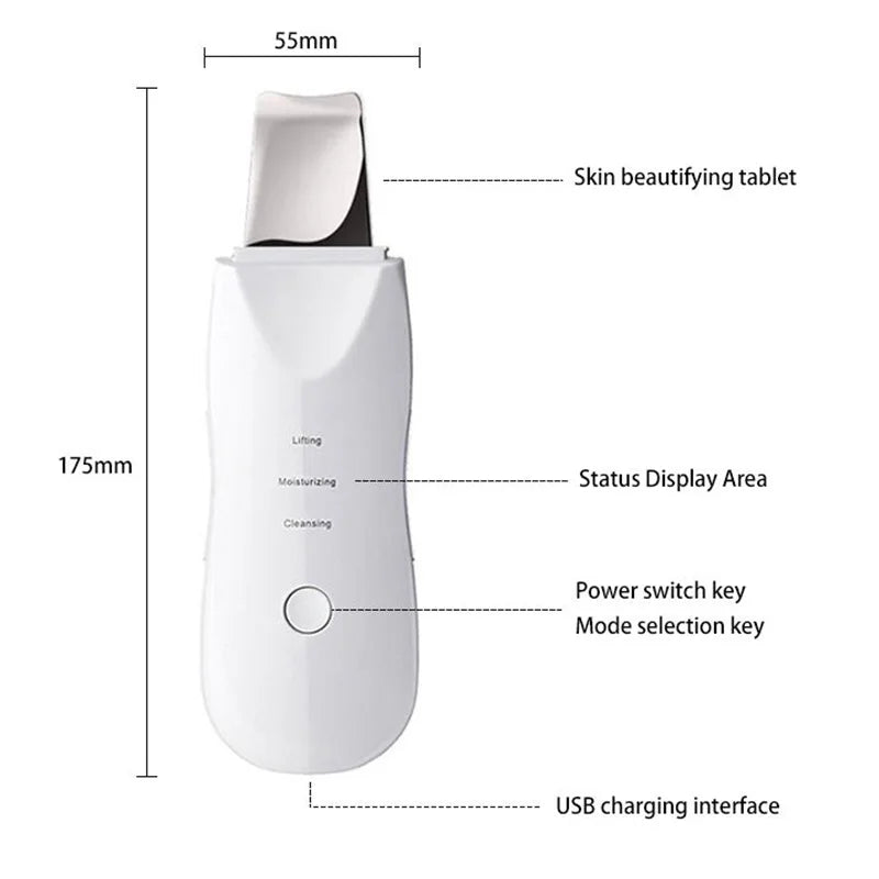 Ultrasonic Skin Scrubber Facial Pore Cleaner Blackhead Remover Device