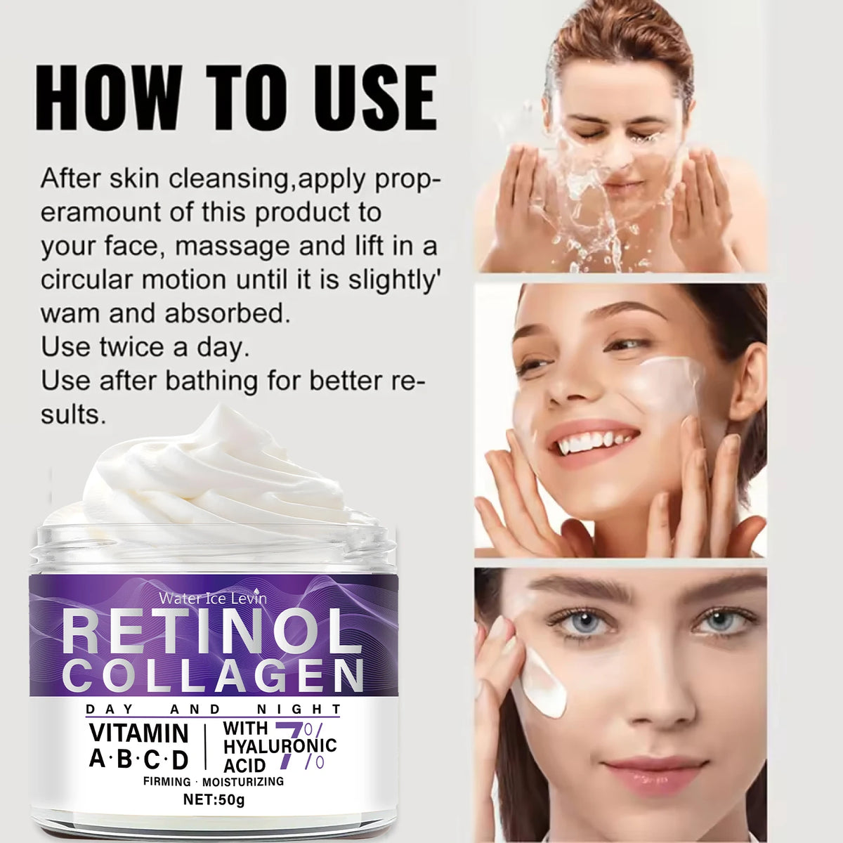 Water Ice Levin Retinol Collagen Face Cream Anti Aging Moisturizer