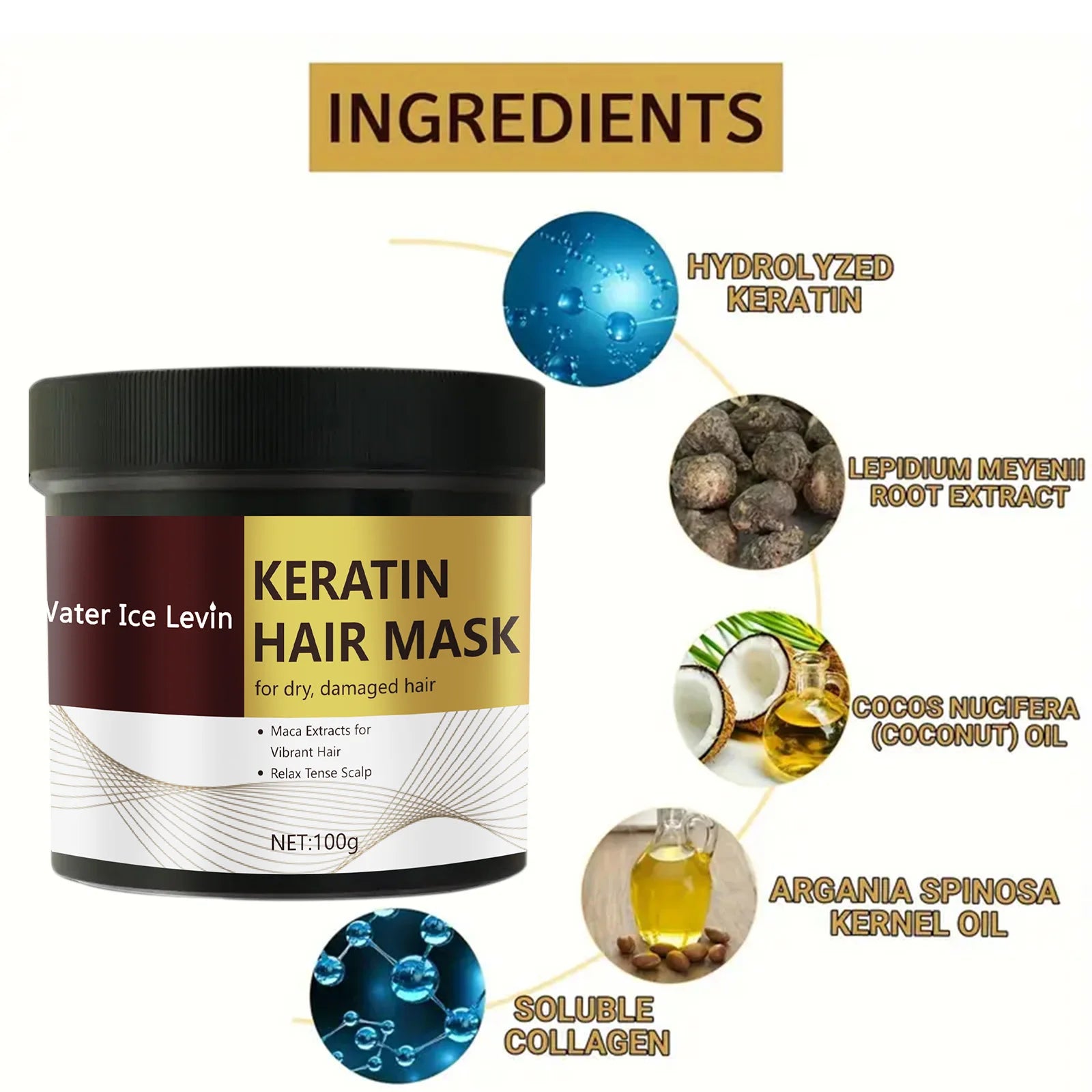 Keratin Hair Mask Deep Repair Conditioner for Dry and Damaged Hair 100g