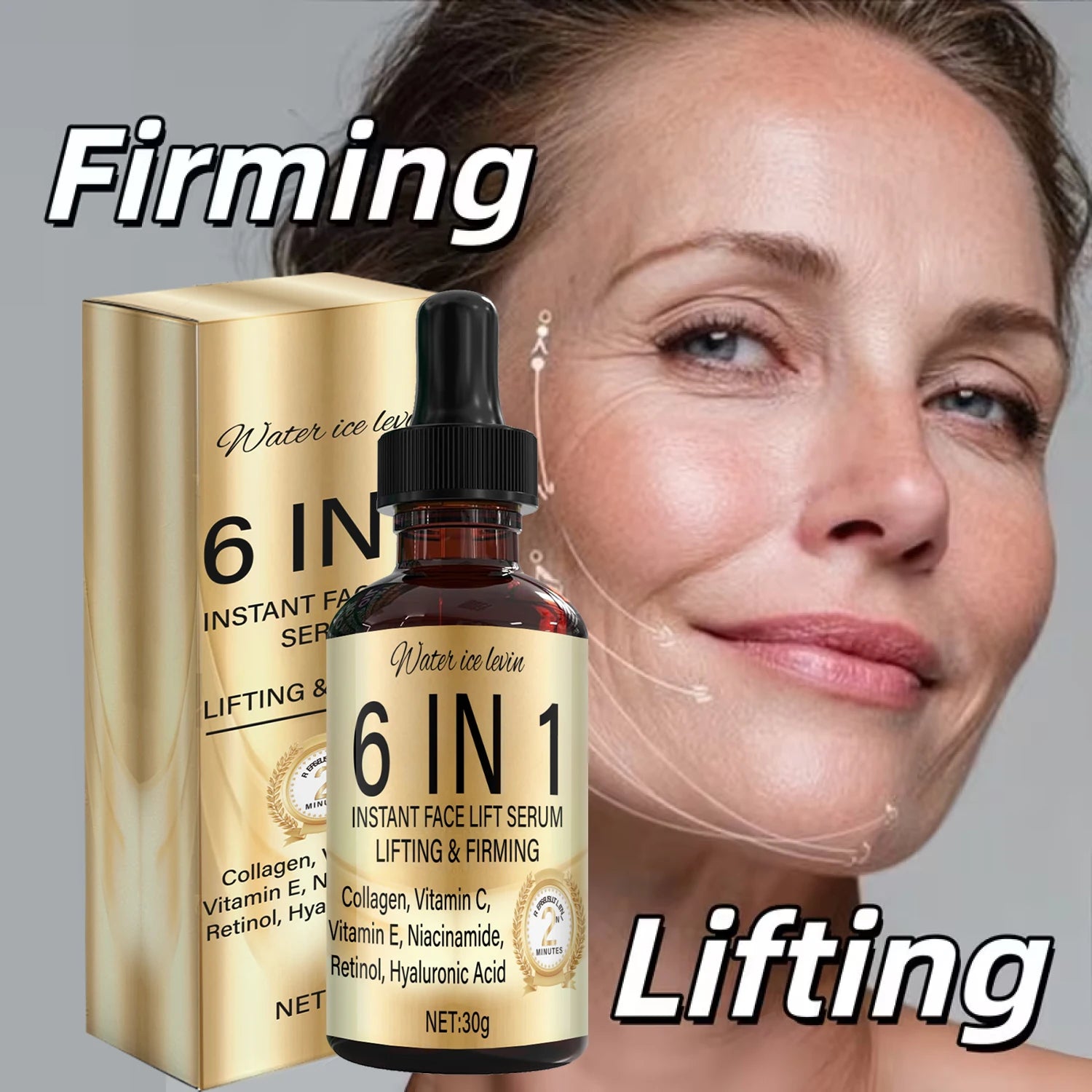 6 in 1 Face Lifting Serum Hyaluronic Acid Retinol Firming Hydrating 30g - 2