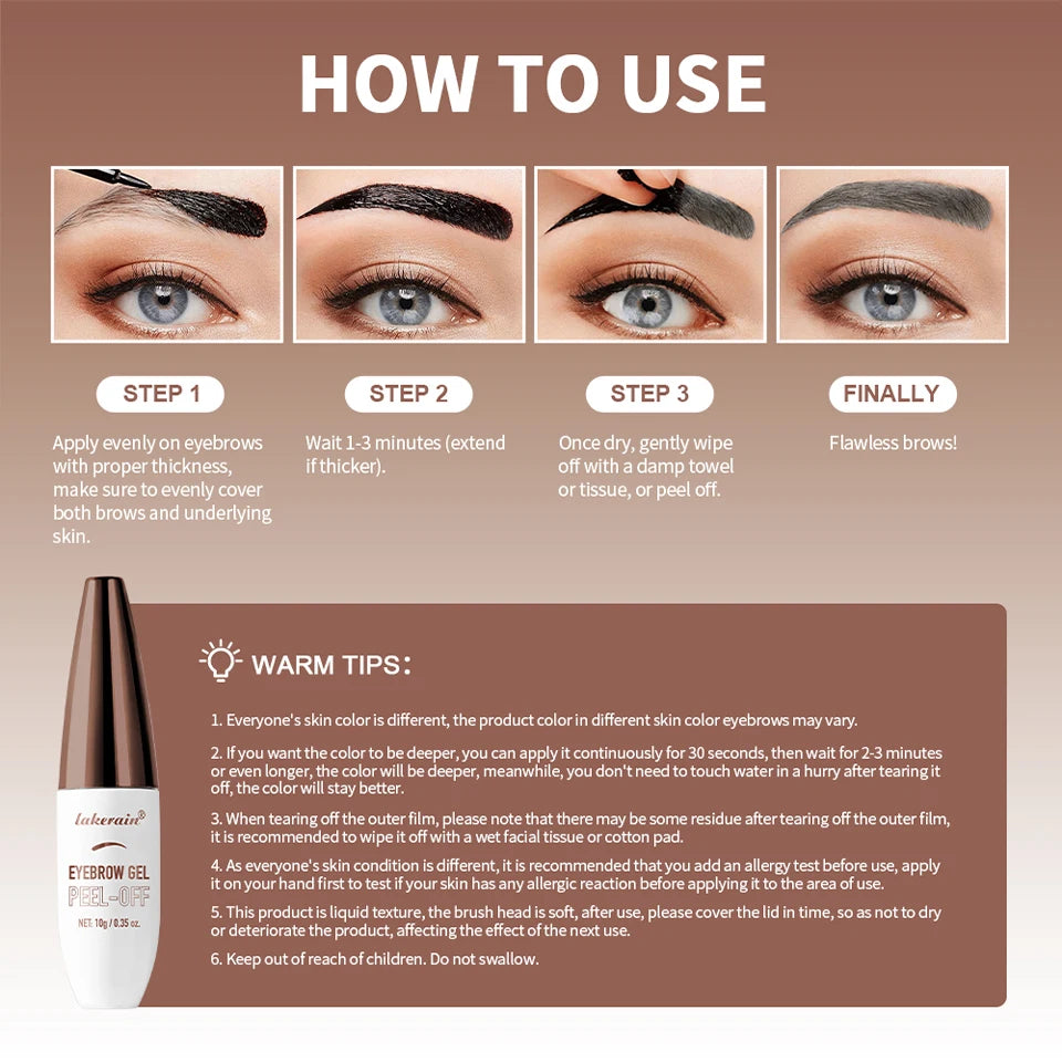 Waterproof Peel-Off Eyebrow Tint Gel for Long-Lasting Brows