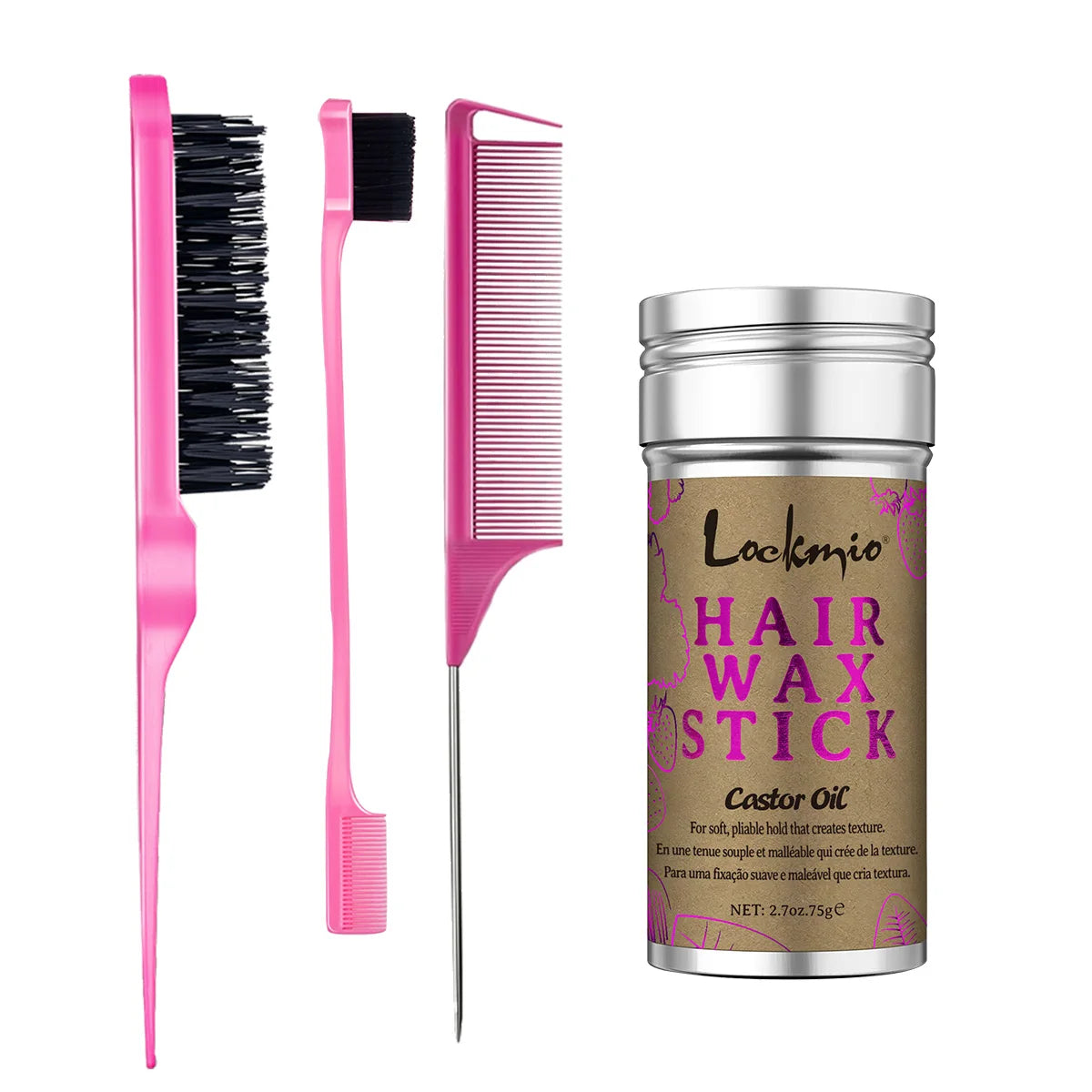 75g Solid Hair Wax Stick with 3 Piece Styling Comb Set