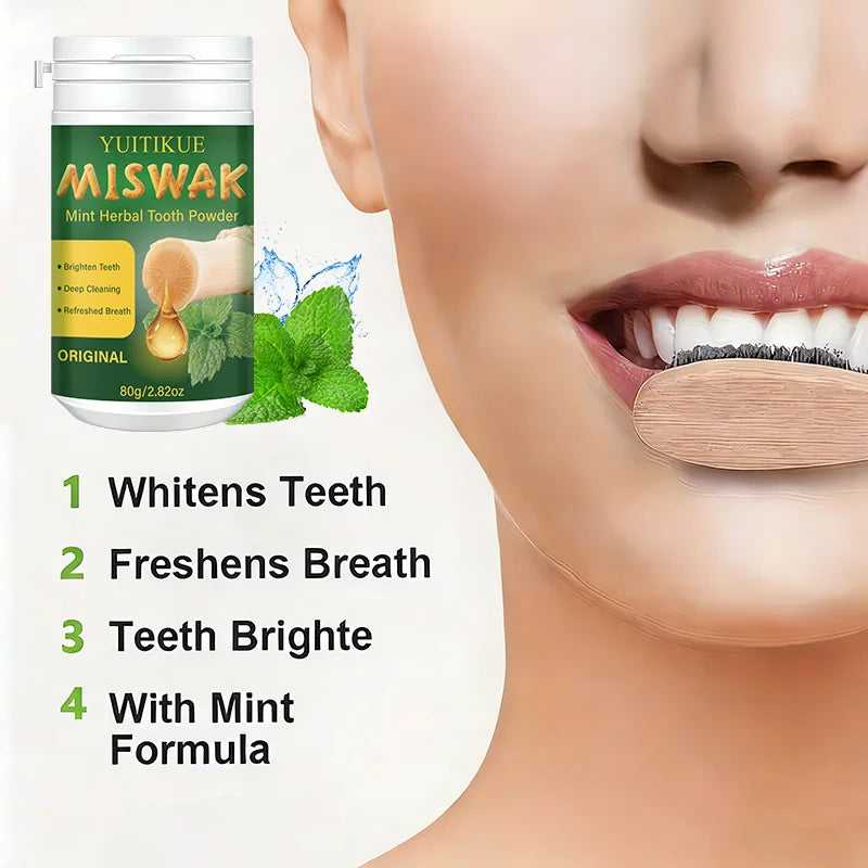Miswak Mint Herbal Tooth Powder Natural Teeth Whitening Cleaner 80g - 5