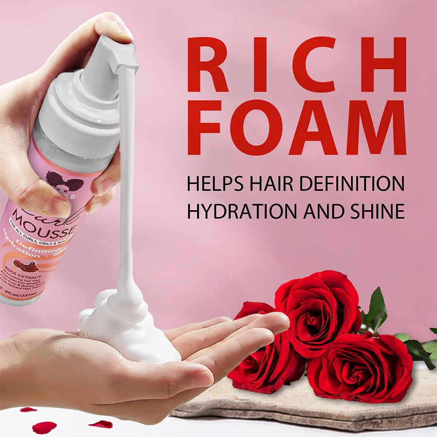 237ml Rose Extract Curl Mousse for Hair Styling and Frizz Control