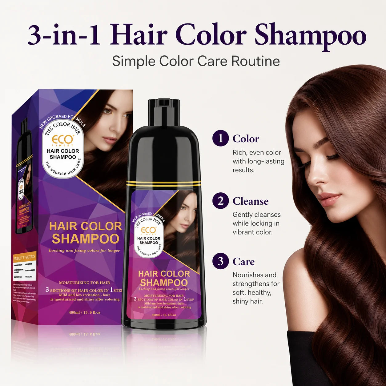 400ml 3 in 1 Hair Color Dye Shampoo for Gray Coverage - 6