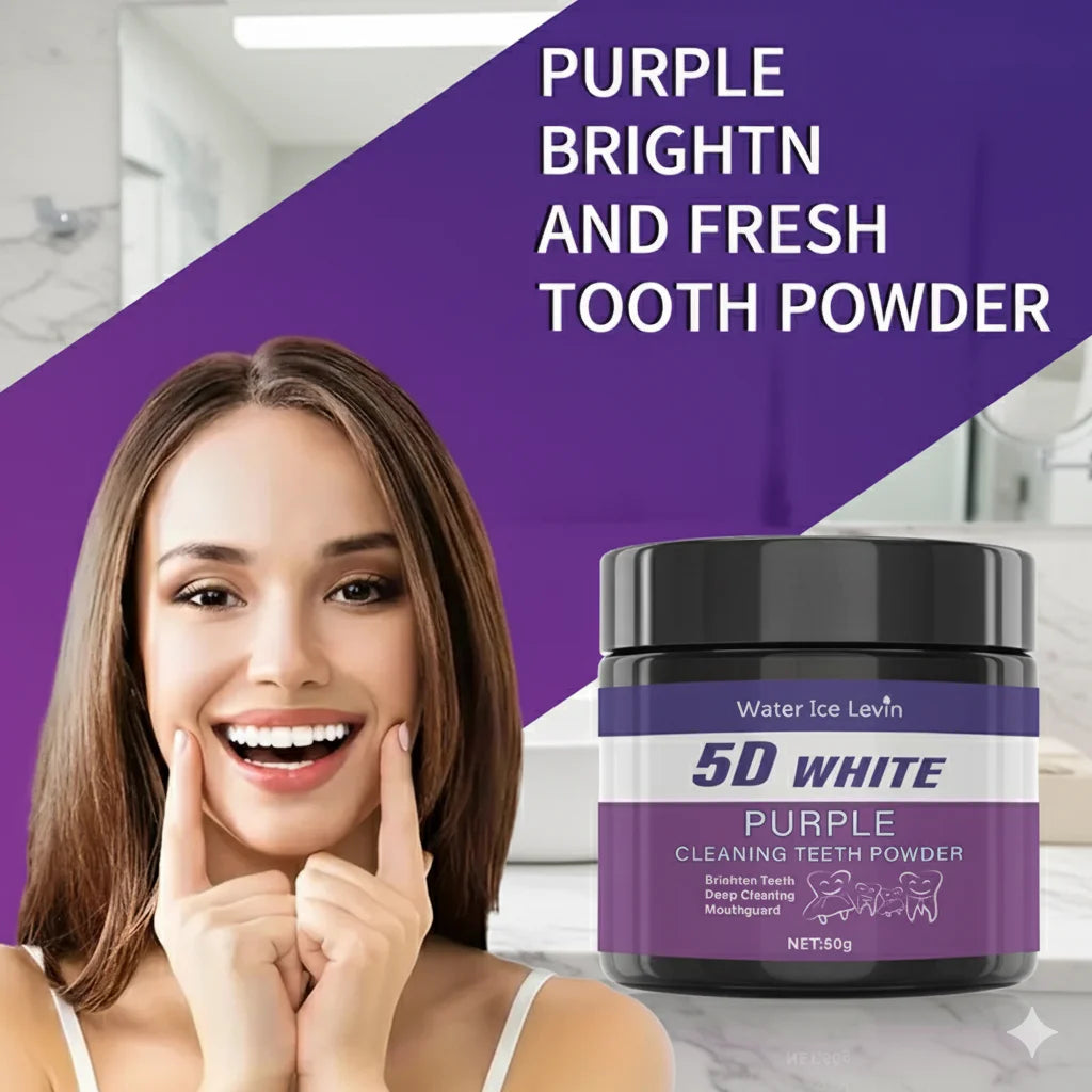 Purple Teeth Whitening Powder Charcoal Stain Remover for Brighter Smile - 3