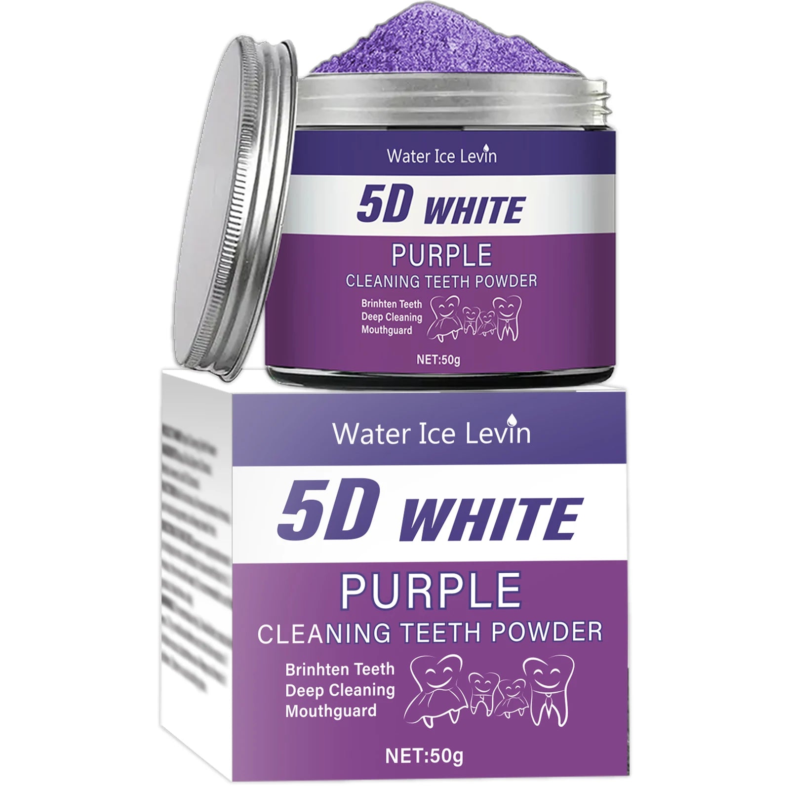 Purple Teeth Whitening Powder 50g Deep Cleaning Stain Removal - 9