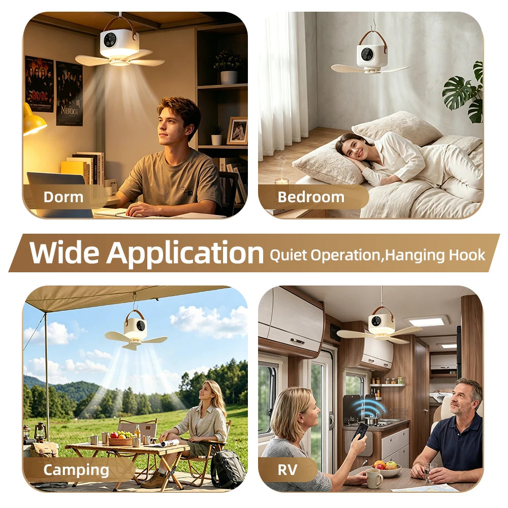 Portable Rechargeable Ceiling Fan with LED Light and Remote - 12