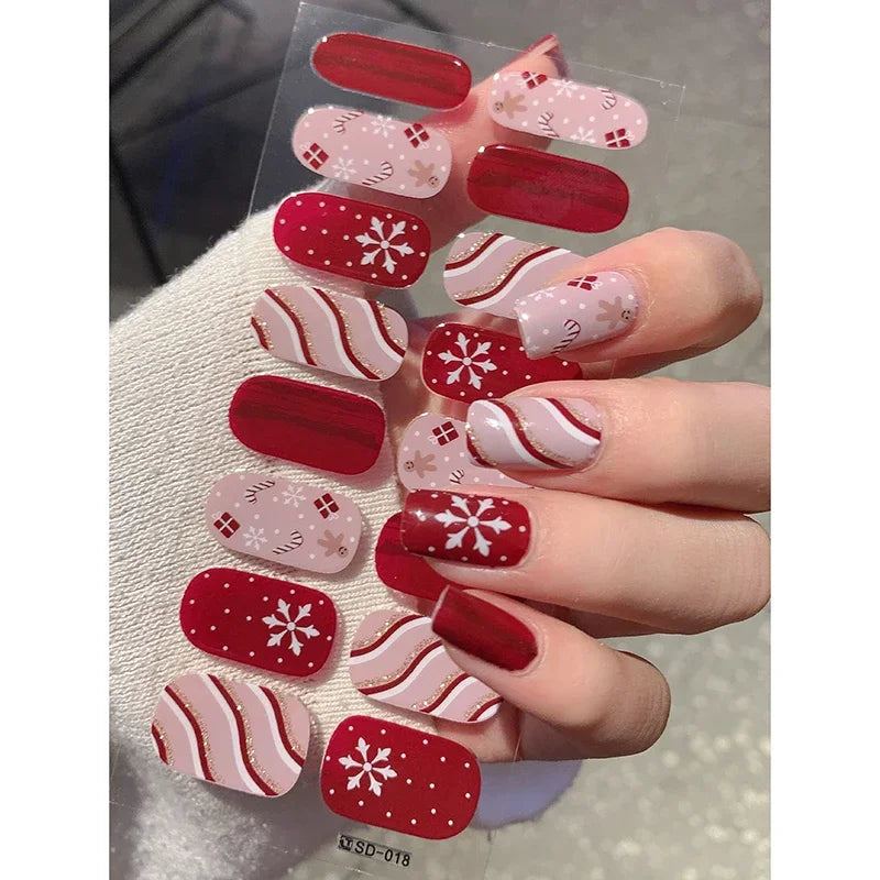 Christmas Semi-Cured Gel Nail Wraps with Winter Snowflake Designs - 11