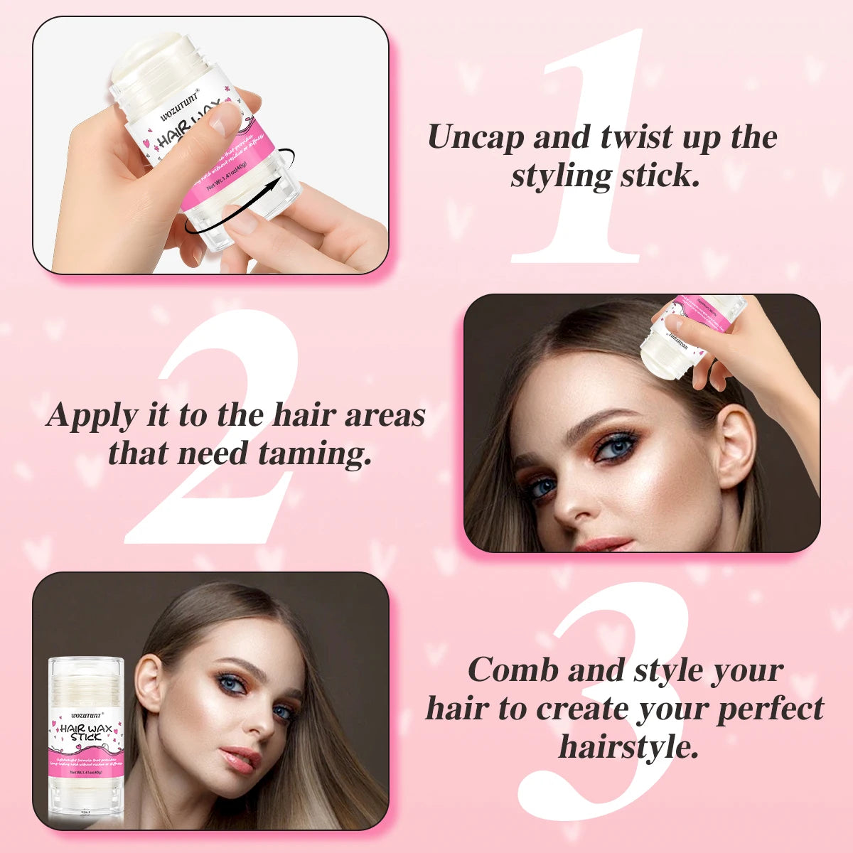 Hair Styling Wax Stick for Smoothing Frizzy Hair and Flyaways 40g