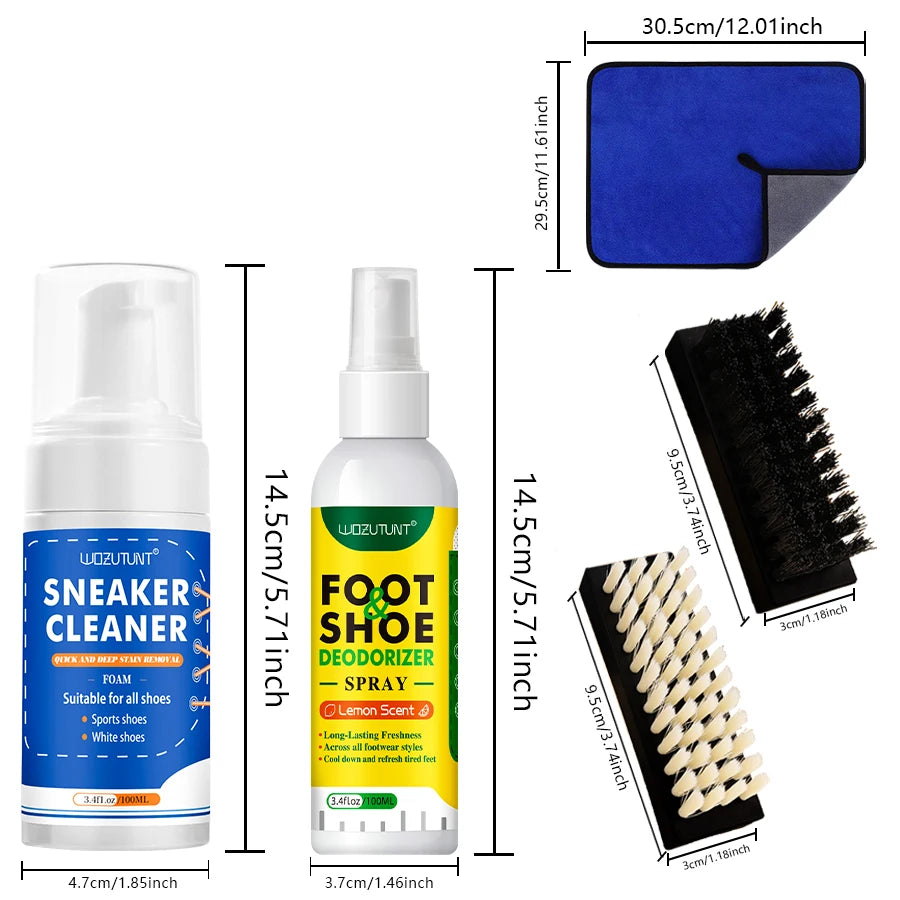 Shoe Cleaner Kit Sneaker Foam and Foot Shoe Deodorizer Spray Set - 6