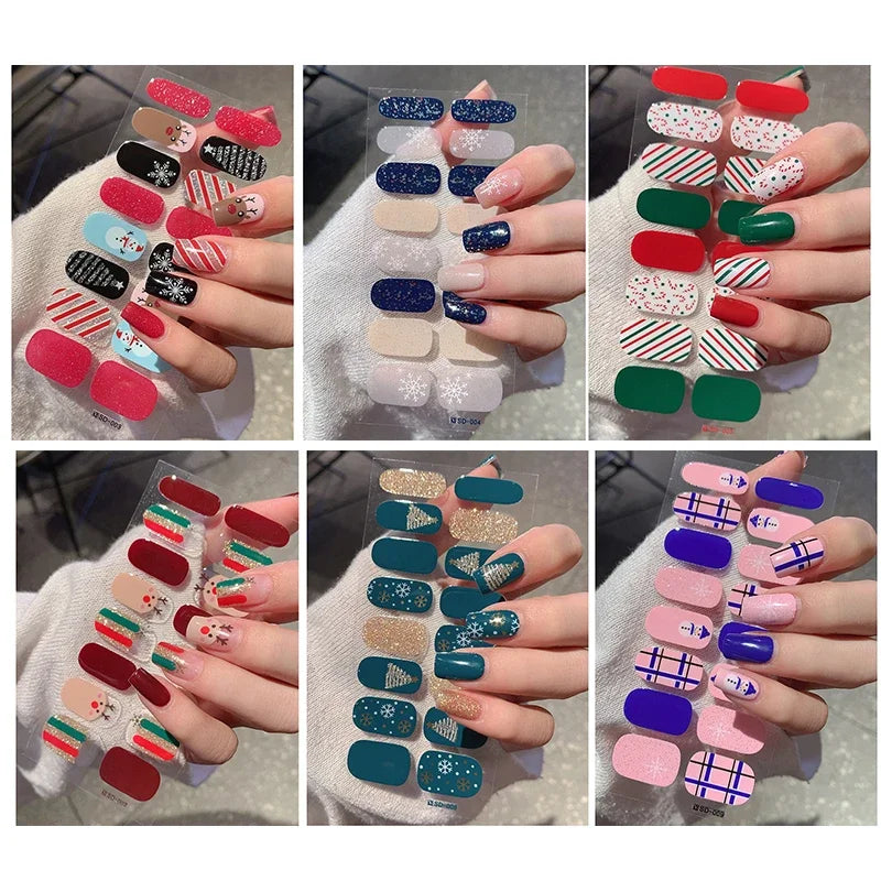 Christmas Semi-Cured Gel Nail Wraps with Winter Snowflake Designs - 8