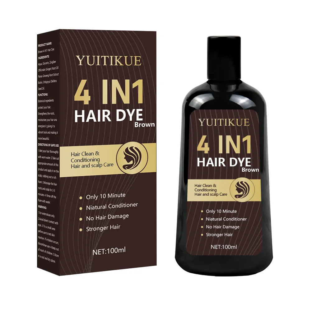 4 in 1 Brown Hair Dye Shampoo 100ml Color Treatment