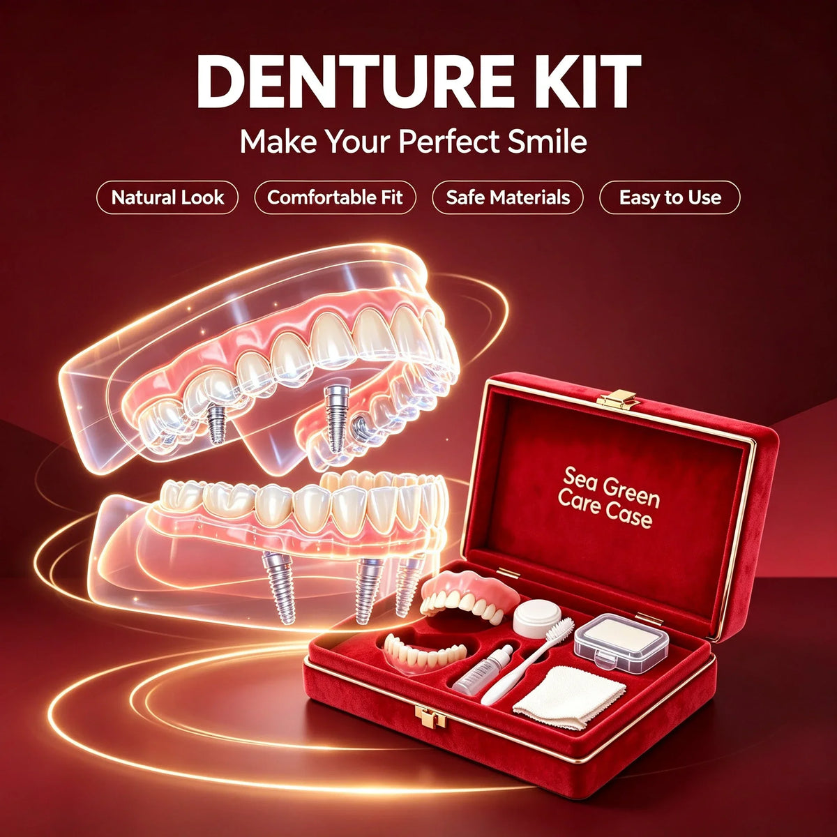 Full Mouth Silicone Dentures Set with Storage Case