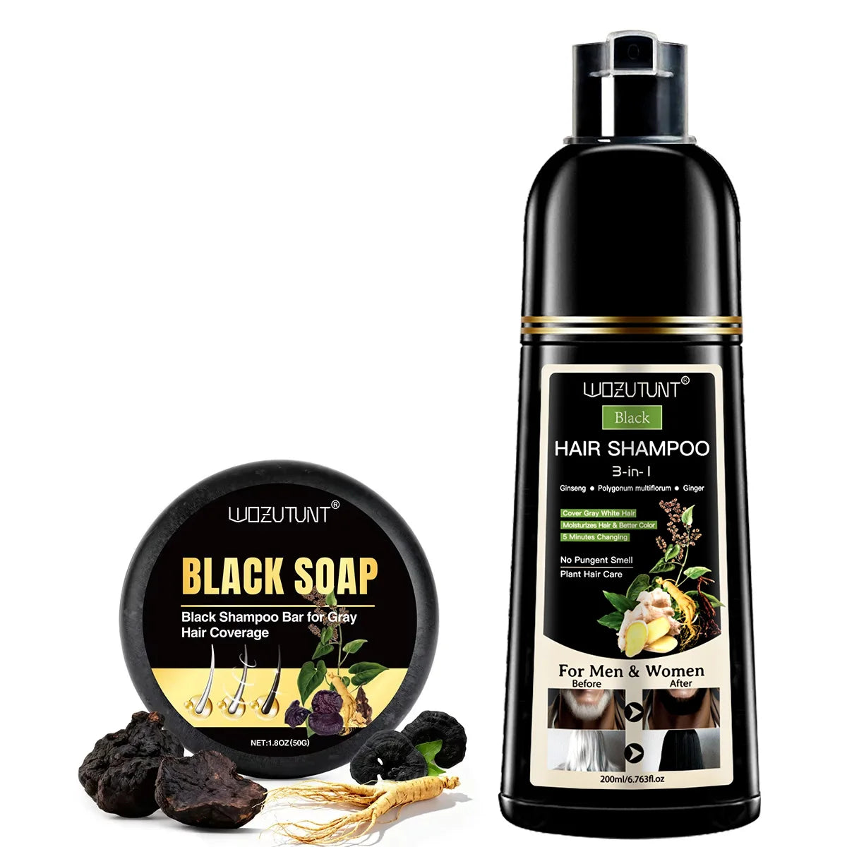 3 in 1 Black Hair Dye Shampoo and Soap for Gray Hair Coverage - 1