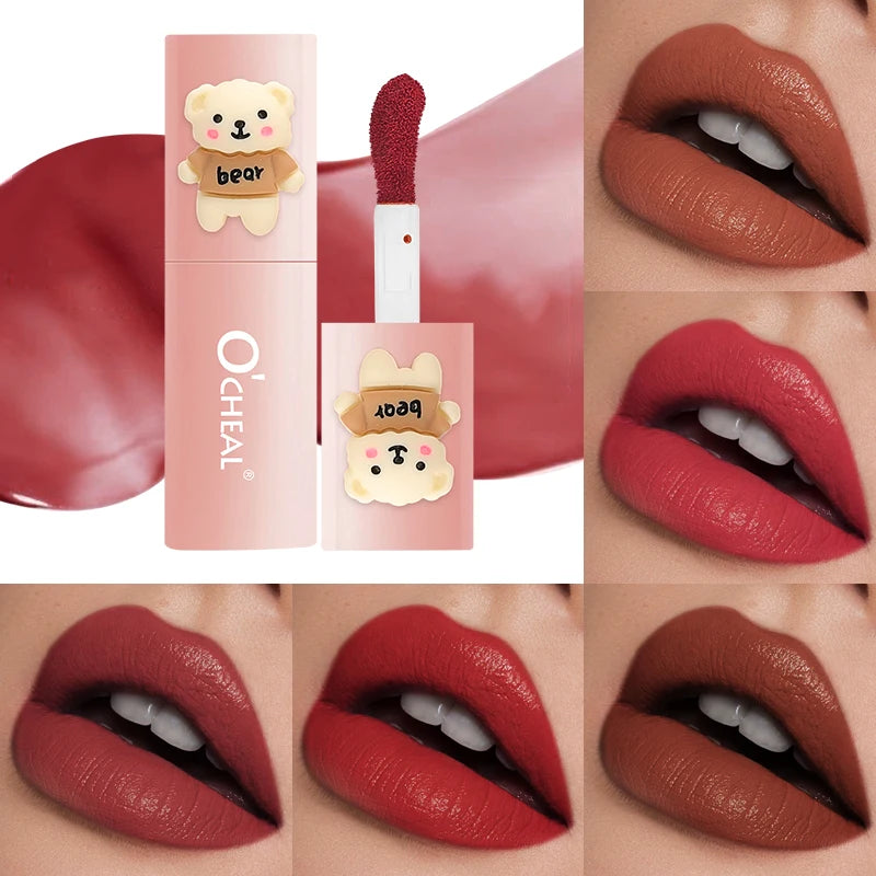 O'CHEAL Teddy Bear Matte Lip Gloss Waterproof Long Lasting Lipstick