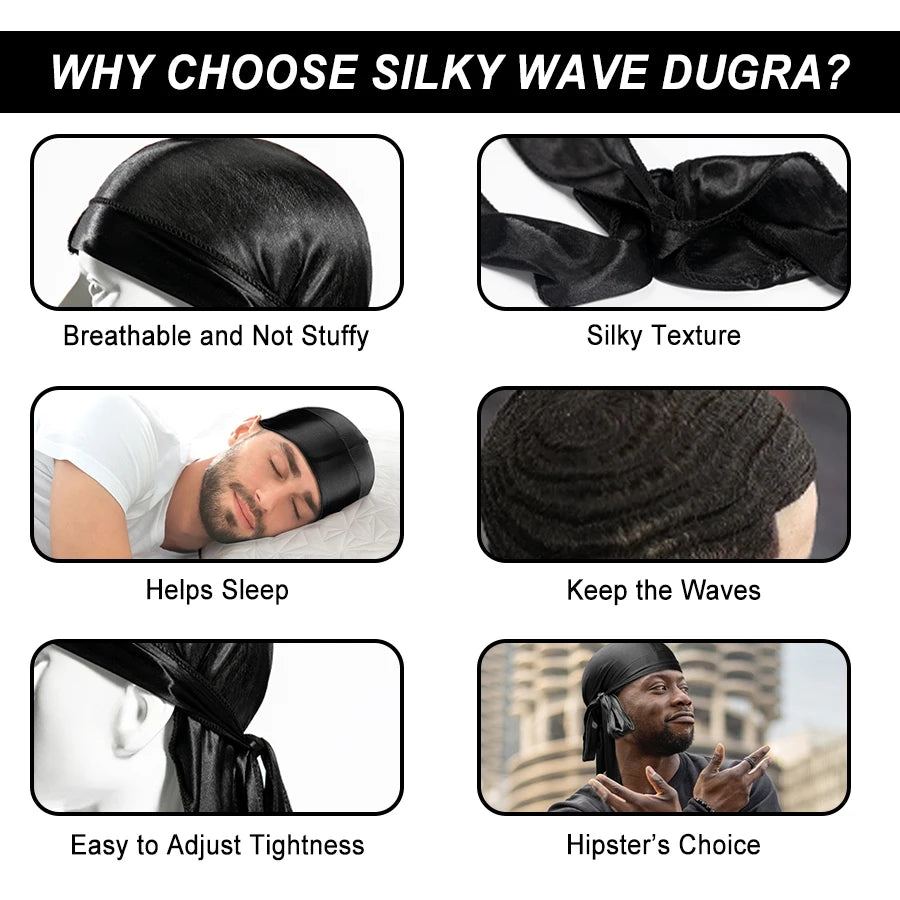 Silk Durag for Men Wave Cap Adjustable Breathable Hair Pirate Hat - 4