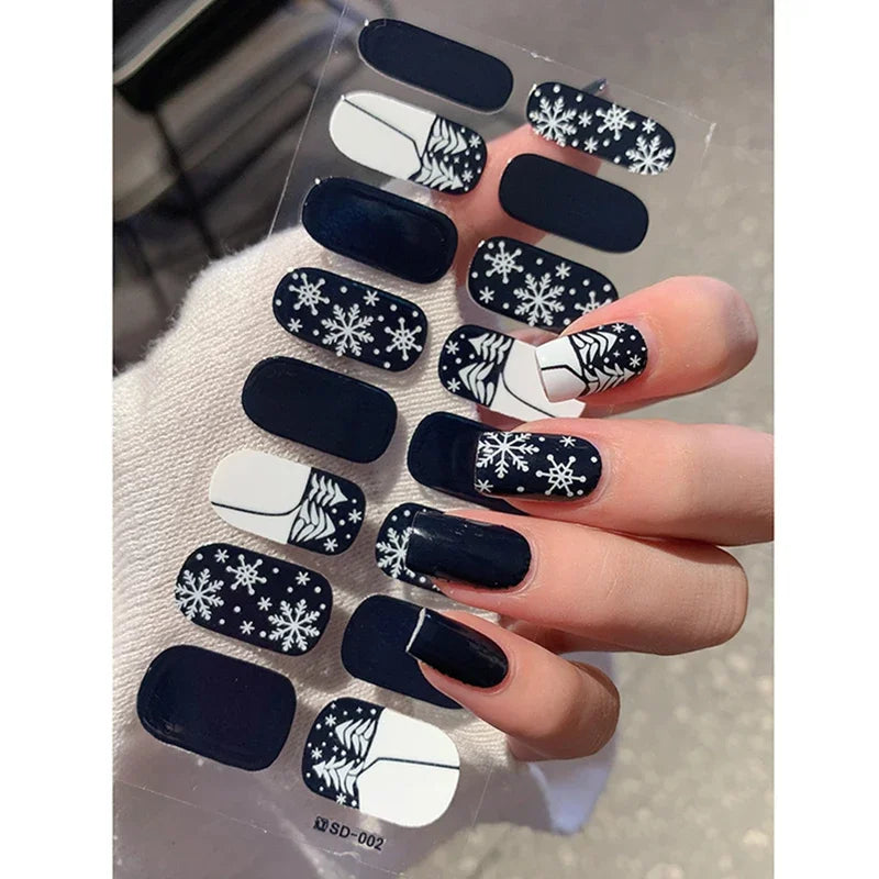 Christmas Semi-Cured Gel Nail Wraps with Winter Snowflake Designs