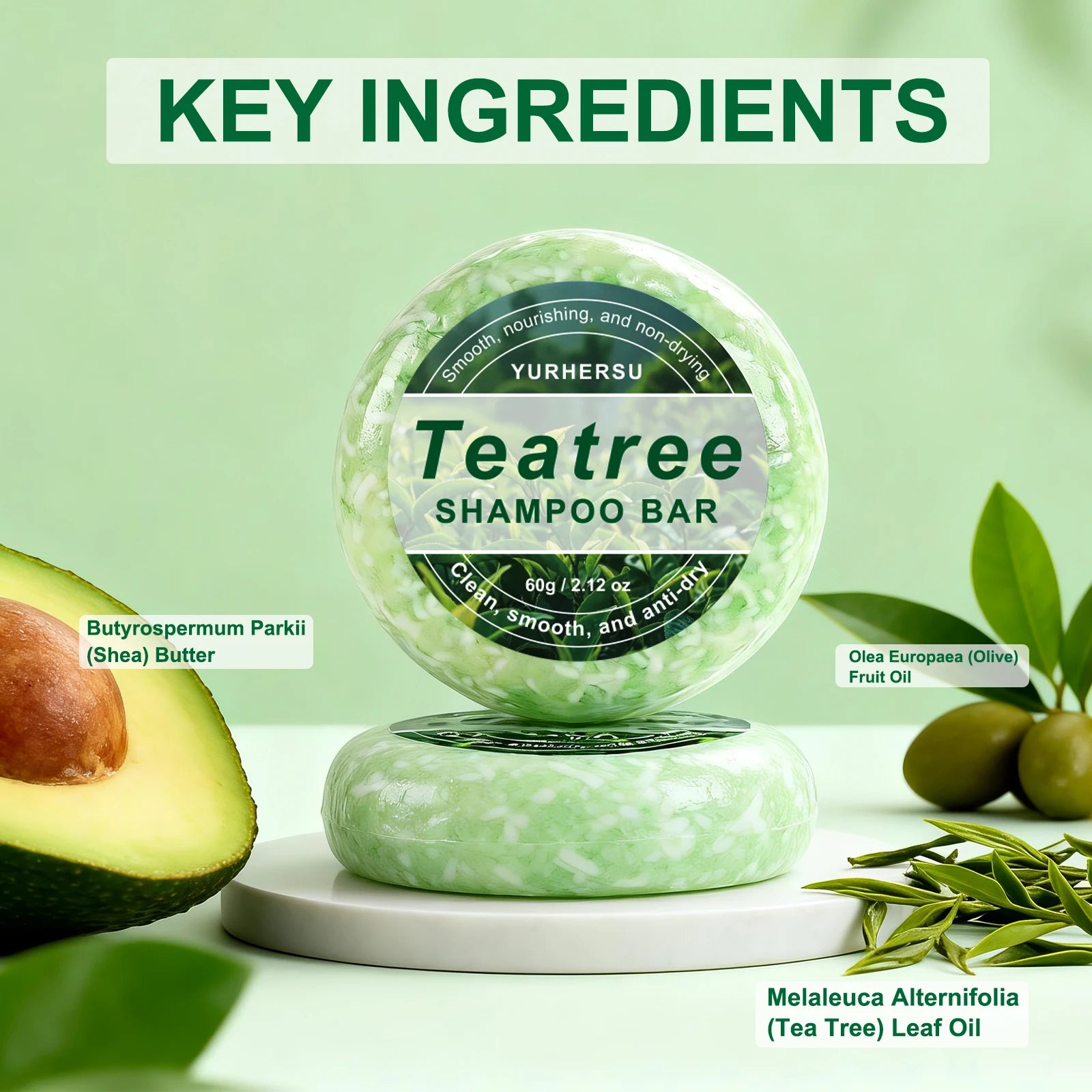 Tea Tree Shampoo Bar Oil Control Anti Dandruff Solid Hair Soap - 3