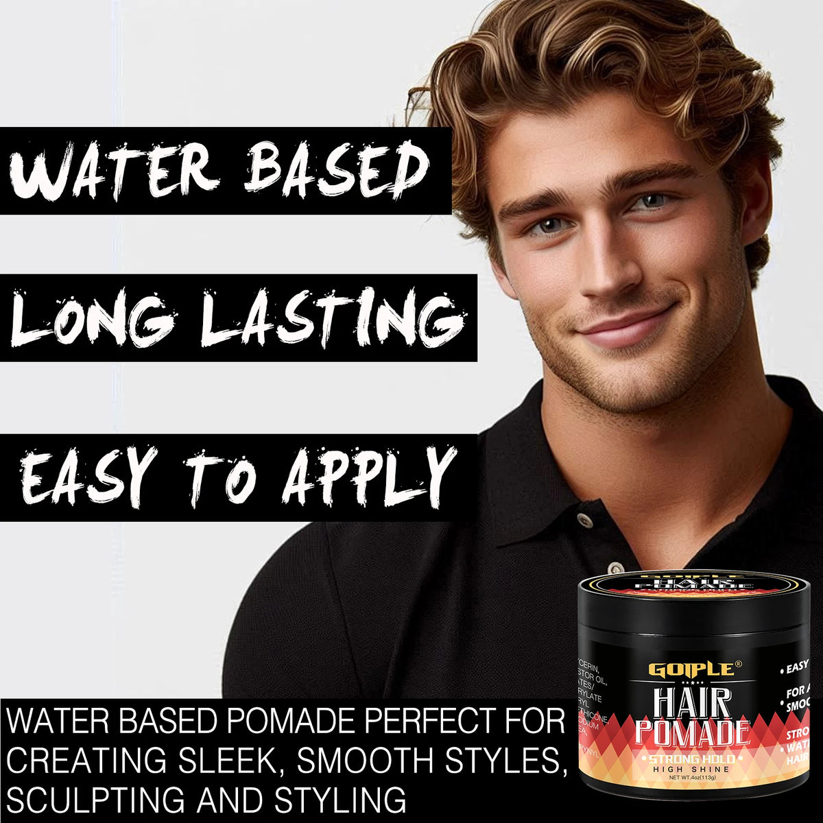 Goiple Men Hair Pomade Strong Hold High Shine Styling Gel Wax 113g